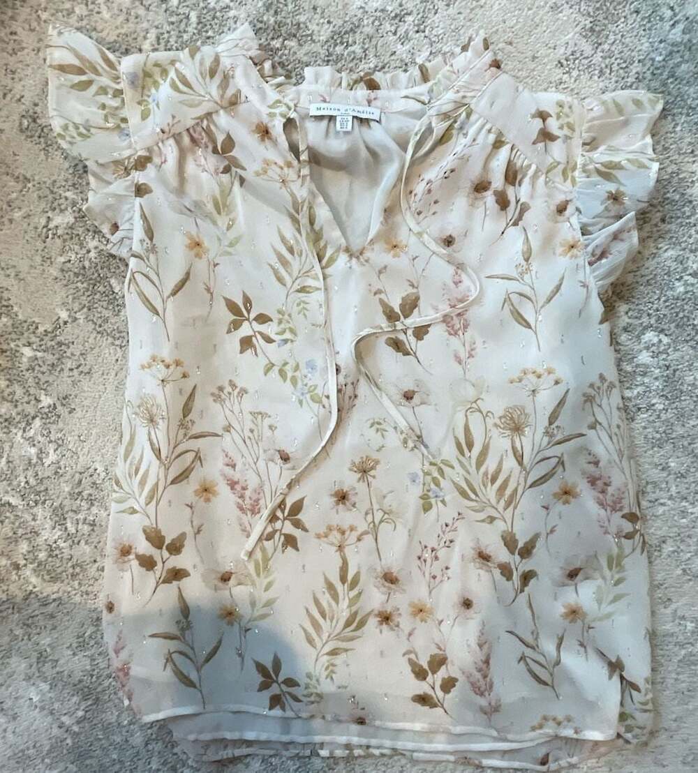Maison d'Amélie Cream Floral Print Ruffle Sleeve Blouse